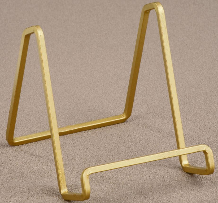 A Medium Folding Gold Colored EASEL Display Stand For Plates Fossils and More! 