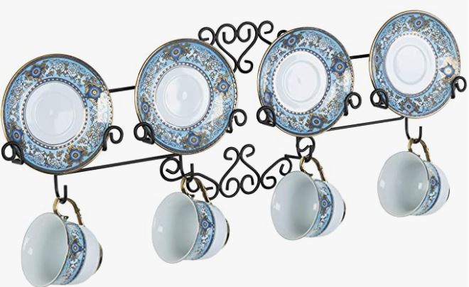 Cup and Saucer Hanger - Horizontal Scrolls - Four Place