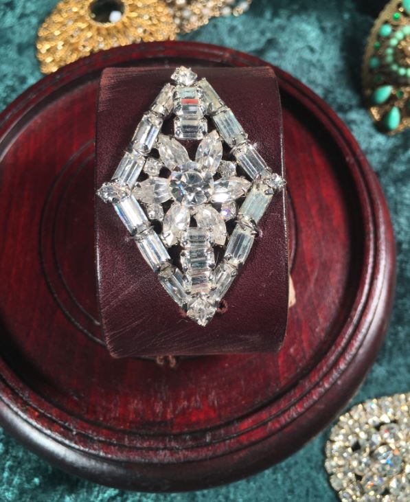 Made in the Deep South - Brown Leather Cuff - Rhinestone Diamond