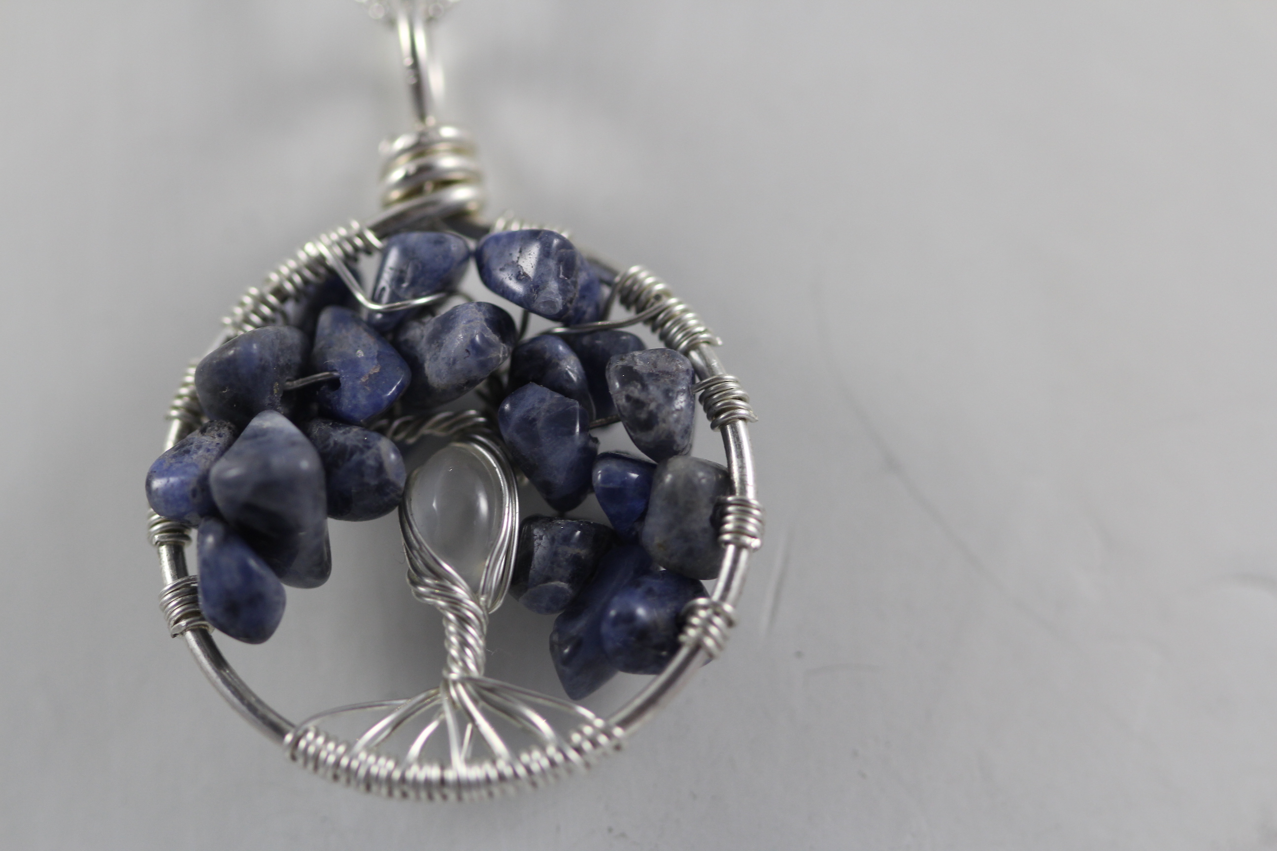 Creative Expressions - Tree of Life Pendant - Sodalite - Moonstone - Silver Wire