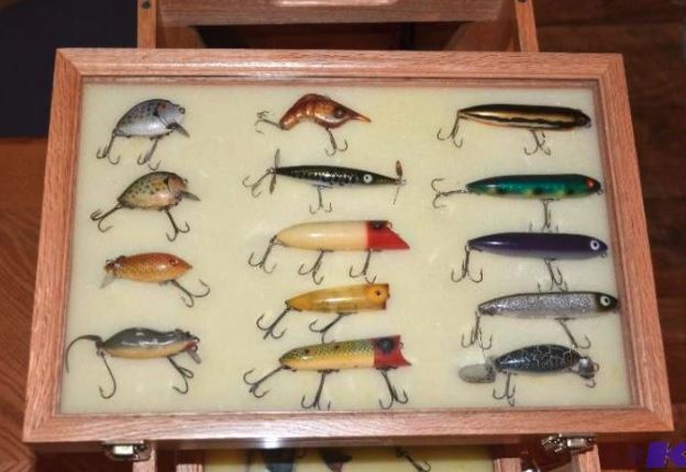 Fishing Lure wooden Display Stand made of California Redwood 