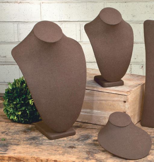 Jewelry Display - Chocolate Brown Linen Neck Forms - Set of 3