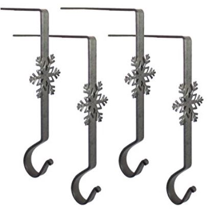 Stocking Hangers -  Wrought Iron Snowflake Hooks - Black Set of 4