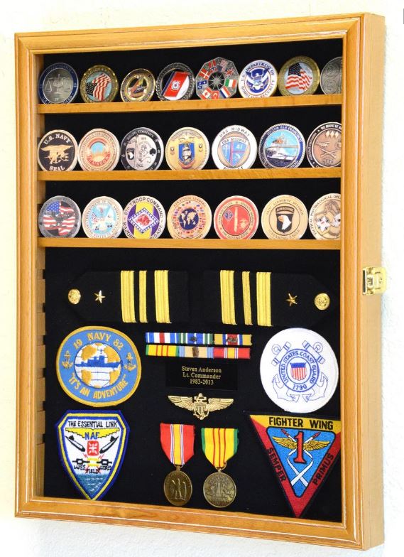 Display Case - Military Challenge Coin, Ribbon & Insignia